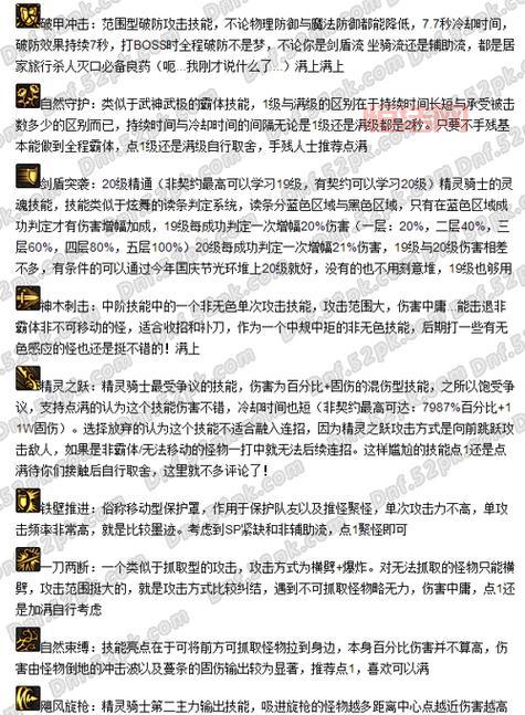 DNF精灵骑士刷图加点攻略：技能选择与SP分配