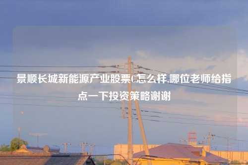 景顺长城新能源产业股票C怎么样,哪位老师给指点一下投资策略谢谢