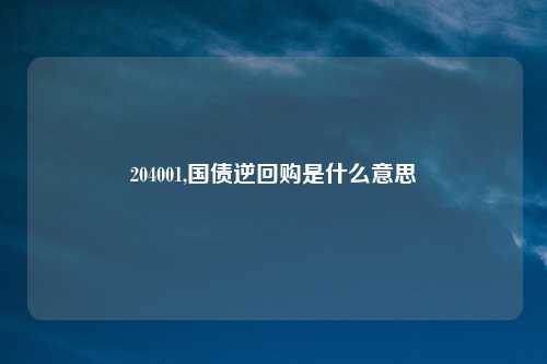 204001,国债逆回购是什么意思