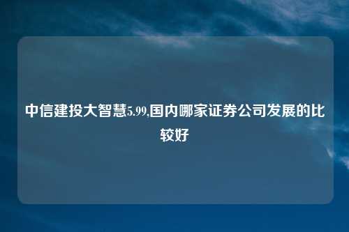 中信建投大智慧5.99,国内哪家证券公司发展的比较好