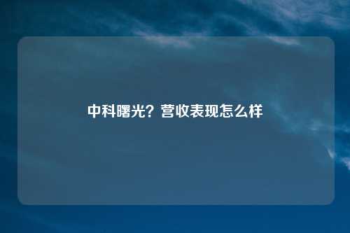 中科曙光？营收表现怎么样