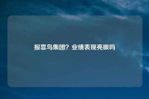 报喜鸟集团?业绩表现亮眼吗