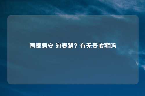 国泰君安 知春路？有无责底薪吗
