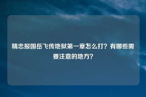 精忠报国岳飞传地狱第一章怎么打?有哪些需要注意的地方?
