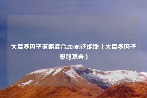 大摩多因子策略混合233009还能涨（大摩多因子策略基金）
