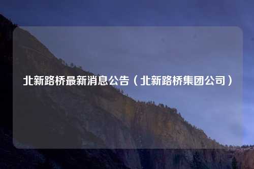北新路桥最新消息公告（北新路桥集团公司）