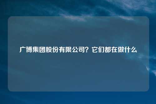 广博集团股份有限公司？它们都在做什么