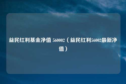 益民红利基金净值 560002(益民红利56002最新净值)