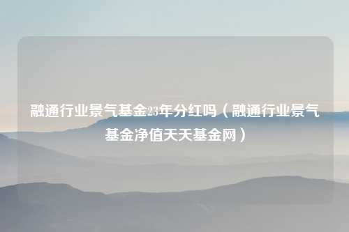 融通行业景气基金23年分红吗(融通行业景气基金净值天天基金网)