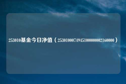 253010基金今日净值（2530100074945100000002160000）