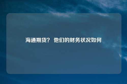 海通期货? 他们的财务状况如何