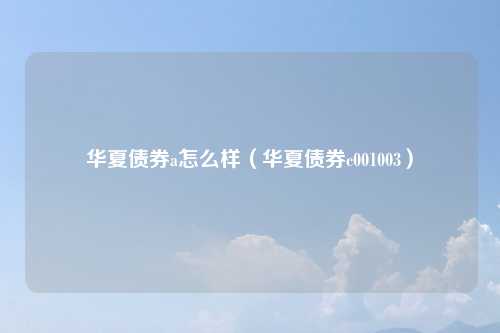 华夏债券a怎么样(华夏债券c001003)