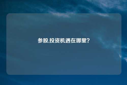 参股,投资机遇在哪里?