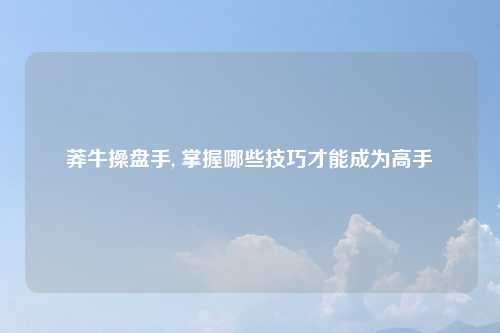 莽牛操盘手, 掌握哪些技巧才能成为高手
