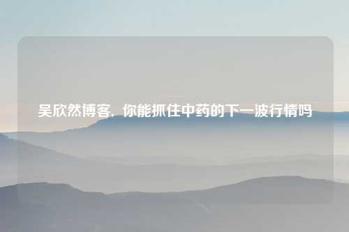 吴欣然博客, 你能抓住中药的下一波行情吗