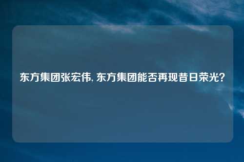 东方集团张宏伟, 东方集团能否再现昔日荣光?