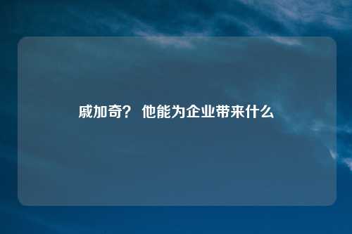 戚加奇？ 他能为企业带来什么