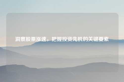 洞察股票涨速，把握投资先机的关键要素