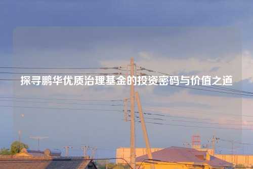 探寻鹏华优质治理基金的投资密码与价值之道