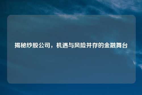 揭秘炒股公司，机遇与风险并存的金融舞台