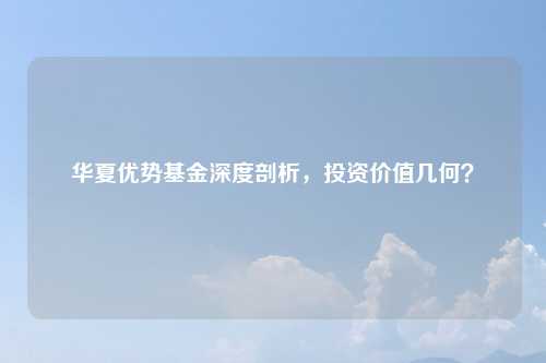 华夏优势基金深度剖析，投资价值几何？