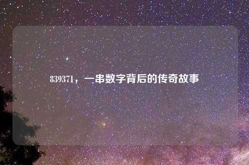 839371，一串数字背后的传奇故事