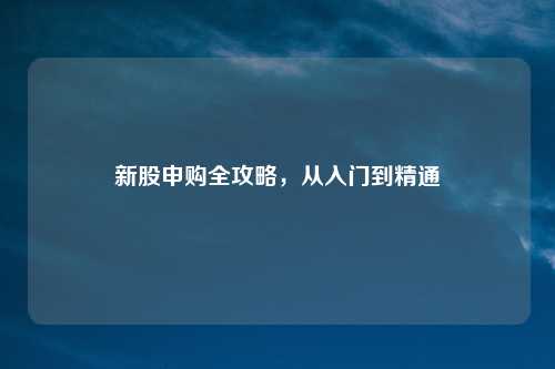 新股申购全攻略，从入门到精通