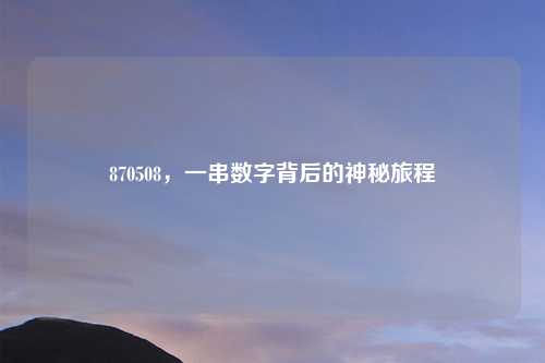 870508，一串数字背后的神秘旅程