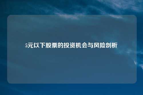 5元以下股票的投资机会与风险剖析