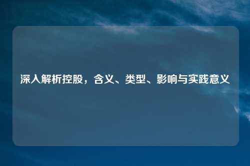 深入解析控股，含义、类型、影响与实践意义
