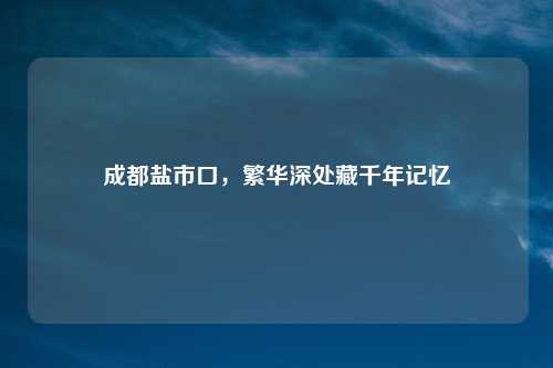 成都盐市口，繁华深处藏千年记忆