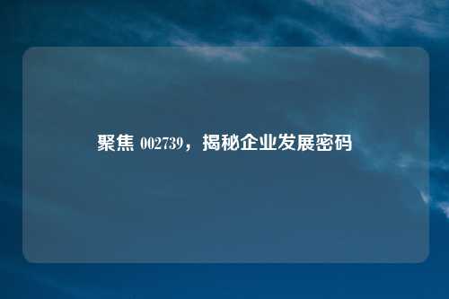 聚焦 002739，揭秘企业发展密码