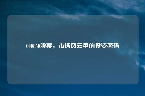 000850股票，市场风云里的投资密码