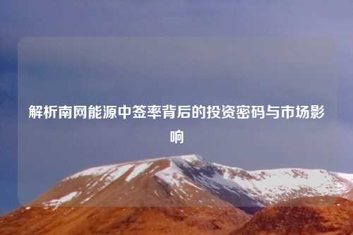 解析南网能源中签率背后的投资密码与市场影响