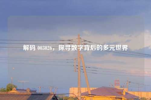 解码 003026，探寻数字背后的多元世界