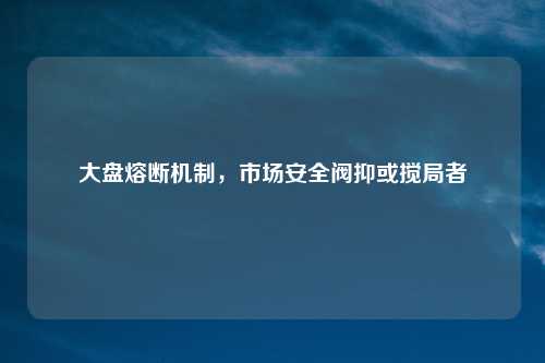 大盘熔断机制，市场安全阀抑或搅局者
