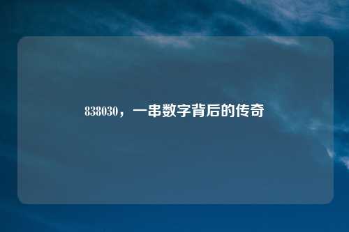 838030，一串数字背后的传奇
