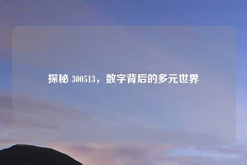 探秘 300513，数字背后的多元世界