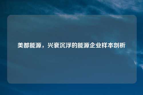 美都能源,兴衰沉浮的能源企业样本剖析