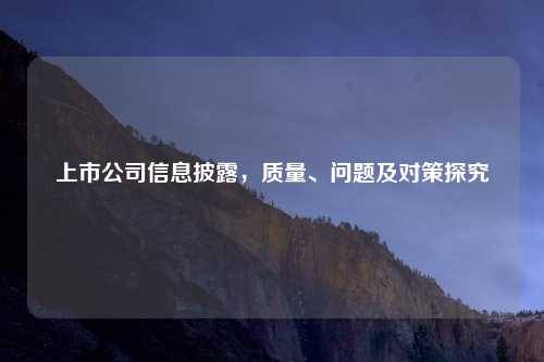 上市公司信息披露，质量、问题及对策探究