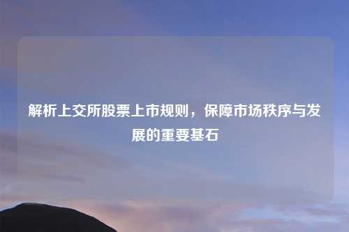 解析上交所股票上市规则，保障市场秩序与发展的重要基石