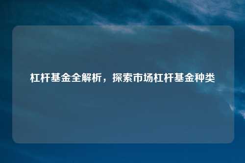杠杆基金全解析,探索市场杠杆基金种类
