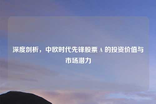 深度剖析，中欧时代先锋股票 A 的投资价值与市场潜力