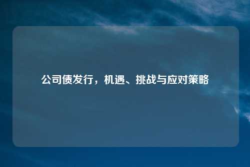 公司债发行，机遇、挑战与应对策略