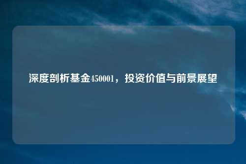 深度剖析基金450001，投资价值与前景展望