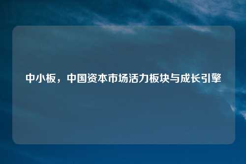 中小板,中国资本市场活力板块与成长引擎